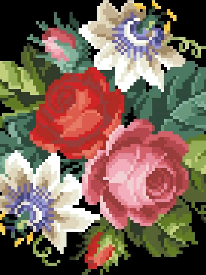 Antique Cross Stitch Pattern Passionflora and Roses Digital Download PDF