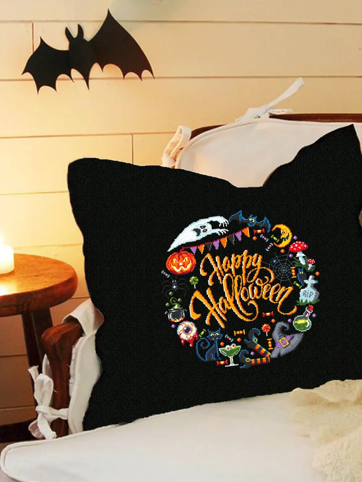 Happy Halloween cross stitch pattern download PDF Funny cross stitch Halloween quotes chart Modern cross stitch Cute Halloween pattern #H21