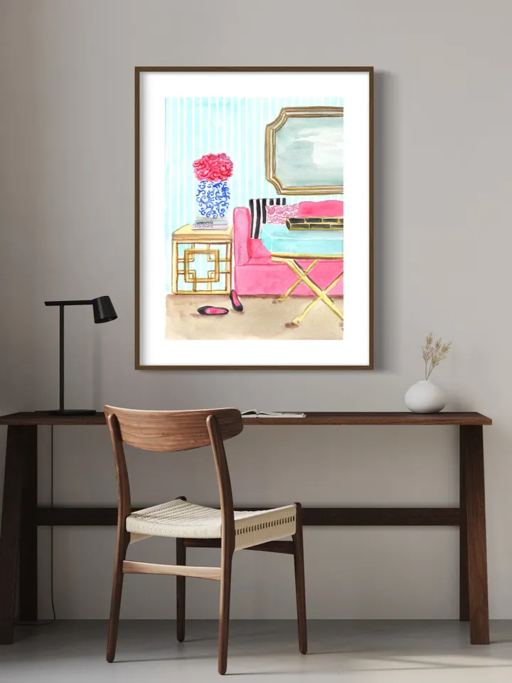 Chinoiserie Interior Painting Print, Ginger Jar Print, Sketch Art, Chinoiserie Chic Art, Pagoda Wall Art, Housewarming Gift, Sketch Art