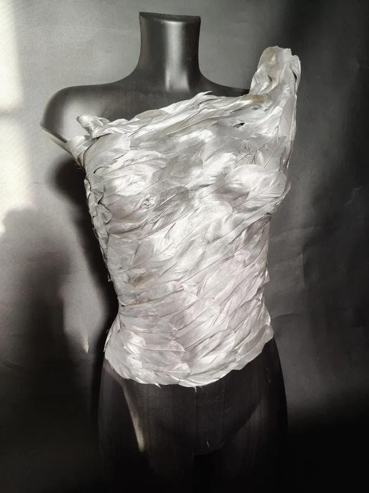 silver corset with feathers, cuirass, feather plate