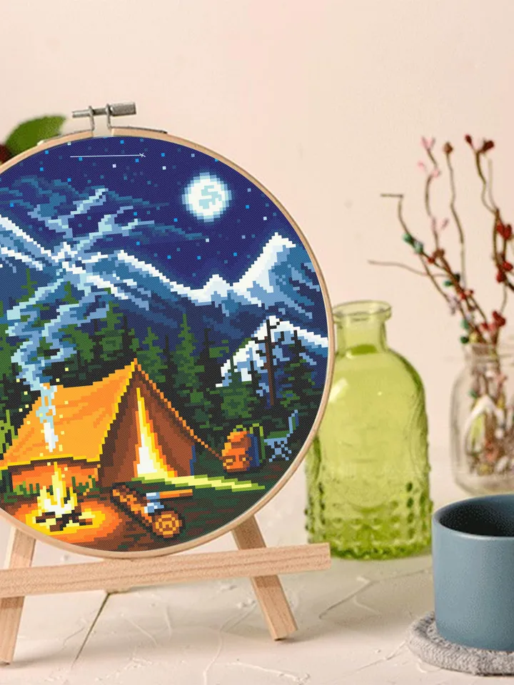 Nature landscape cross stitch pattern download PDF Camping tent embroidery PDF Travel Adventure awaits xstitch chart Nature lover gift #L1