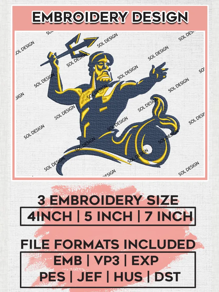 NCAA UC San Diego Tritons Team Mascot Logo Embroidery Design Files, NCAA UC San Diego Tritons Machine Embroidery, NCAA Teams, Game Day, 3 sizes, NCAA Machine embroidery designs, Digital Download