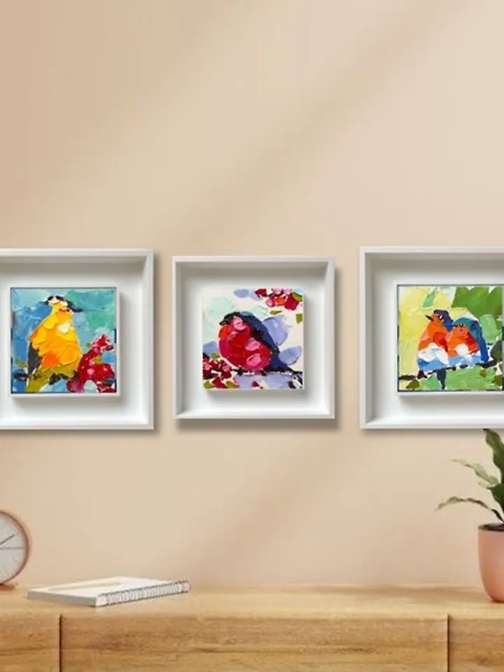 Bird Painting Set Original Artwork Chicadee Small Painting
