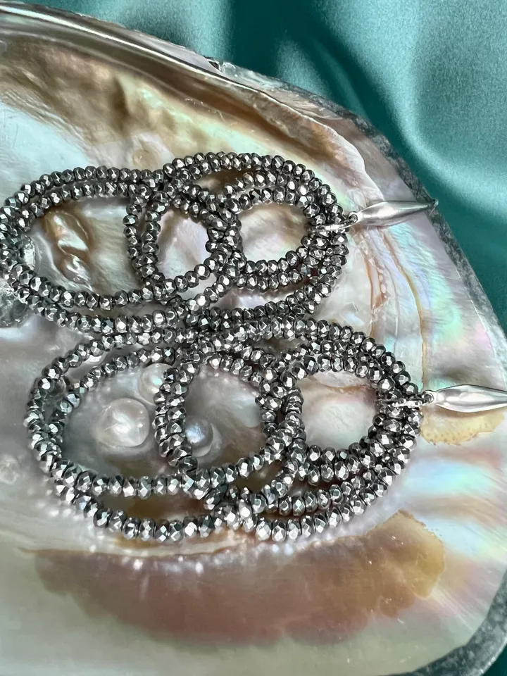 Hematite Dangling Hoops Earrings