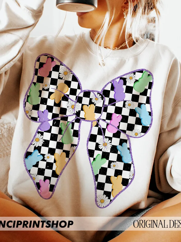 Checkered easter bow png, Easter Coquette Bow png, Easter png, Easter Bunny png, Retro Easter png, Floral Spring bow png, Easter shirt png