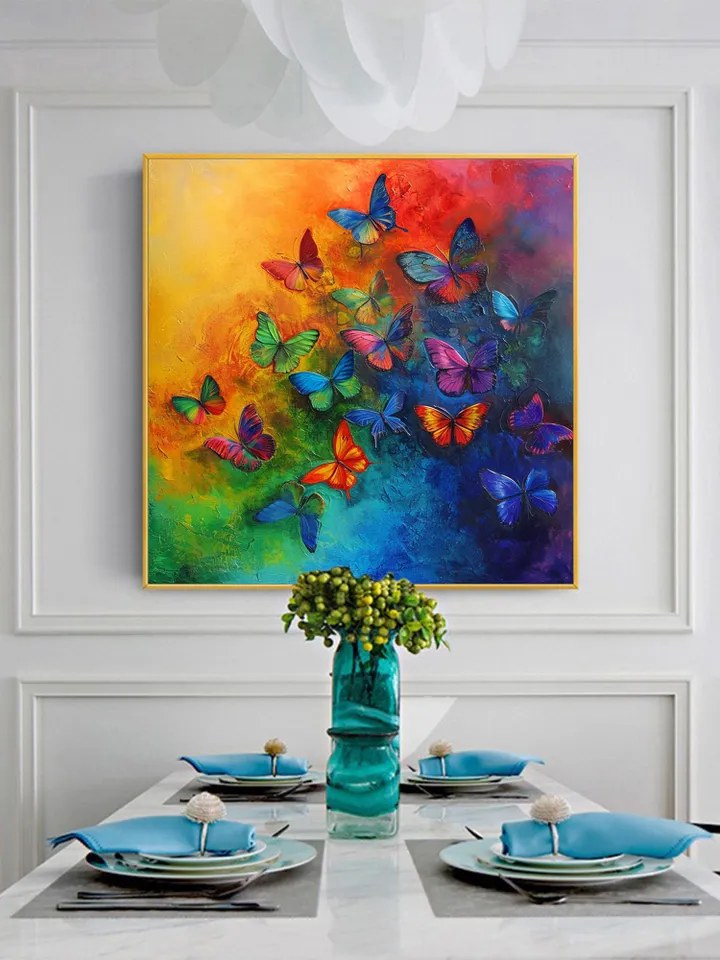 Original Colorful Butterfly Oil Painting On Canvas, Large Wall Art, Abstract Animals Painting, Office Wall Art, Custom Painting, Home Decor