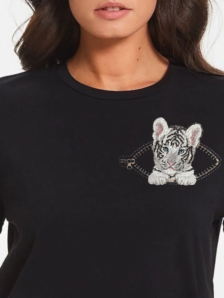 Tiger cub in a zipper pocket Miniature realistic machine embroidery design Pet design tiger realistic pattern tiger cub embroidery motif