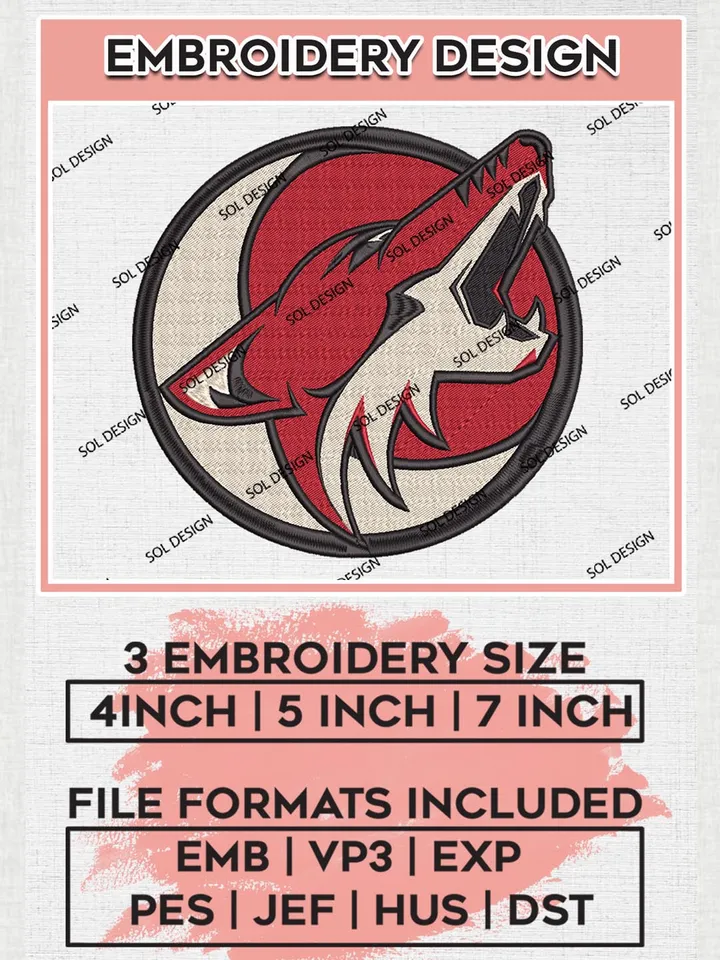 NHL Coyotes Head Mascot Logo Embroidery Files, Arizona Coyotes Team Embroidery Designs, NHL Teams, NHL Embroidery Designs, NHL Machine Embroidery Designs, Digital Download