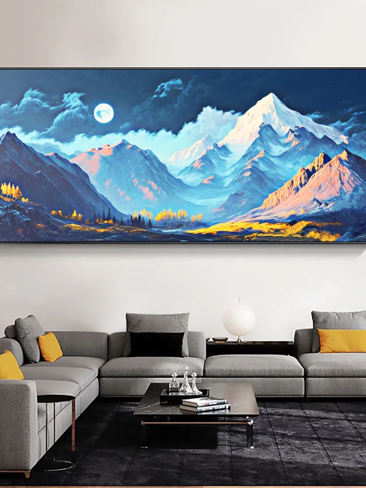 Landscape Oil Painting On Canvas, Original Snow Mountain Painting, Realistic Art of Field Scenery, Blue Decor, Large Wall Art, Home Decor