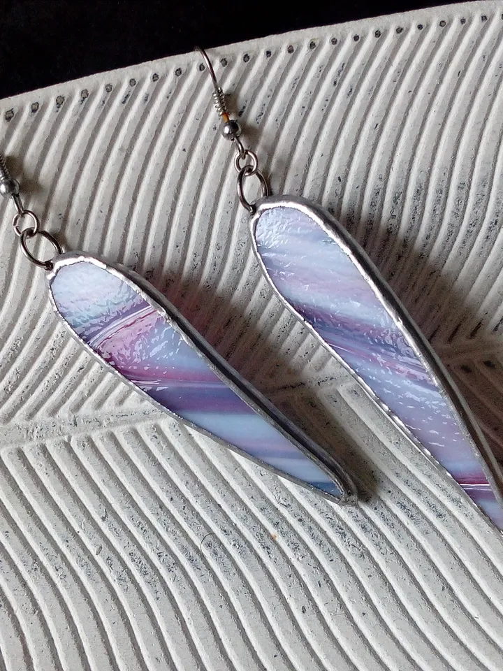Dangle earrings, violet earring, glass earrings, simple stained glass, long earrings, kawaii earrings, petals