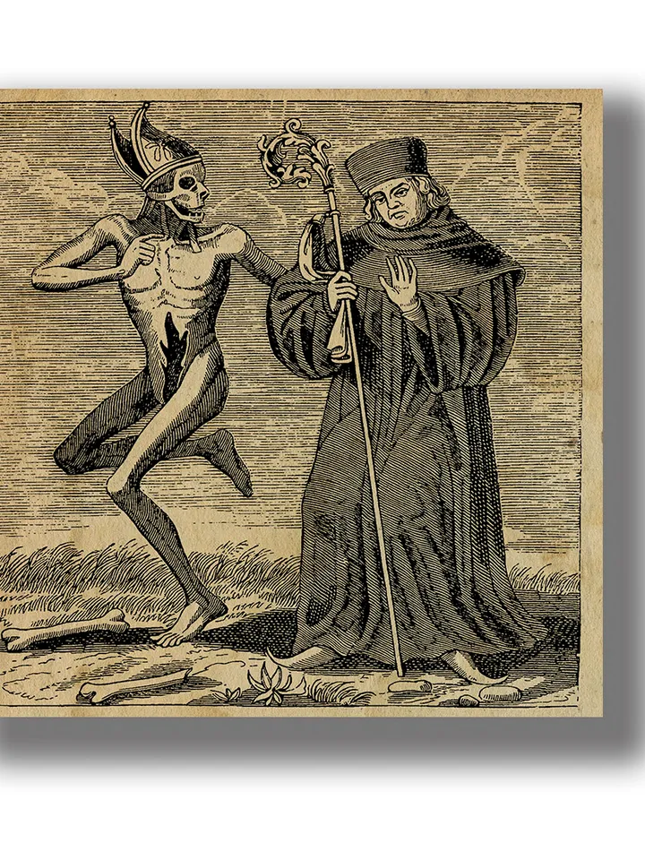 Death and the Abbot. The Dance of Death artwork. Macabre art print.