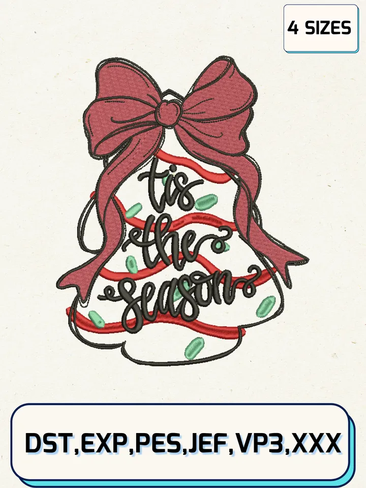 Tis The Season Embroidery Design Files,Christmas Embroidery Designs,Machine Embroidery Files,4 Sizes