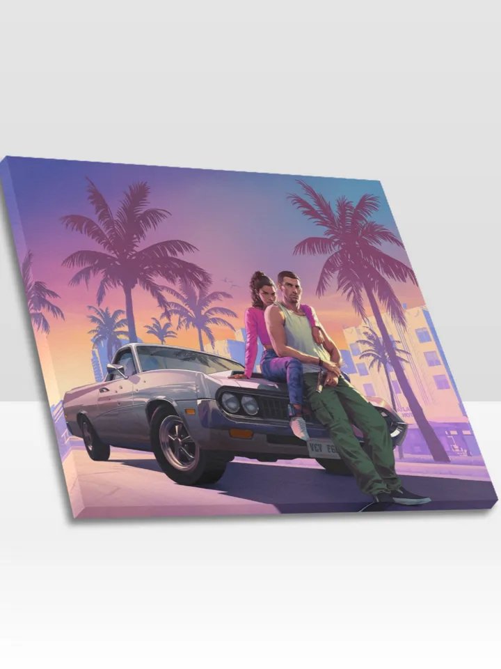 Grand Theft Auto 6 Frame Canvas Print, Wall Art Home Decor Poster