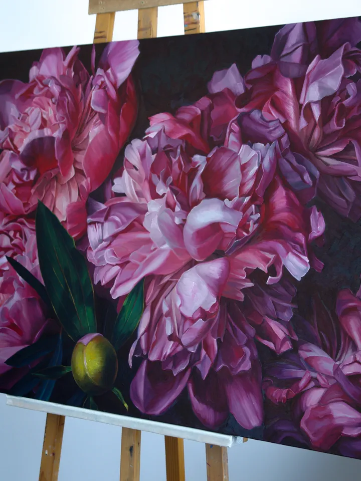 Purple peonies large oil painting