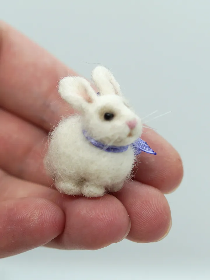 Snowy the rabbit, miniature white needle felted bunny, gift for her, tiny rabbit, made to order