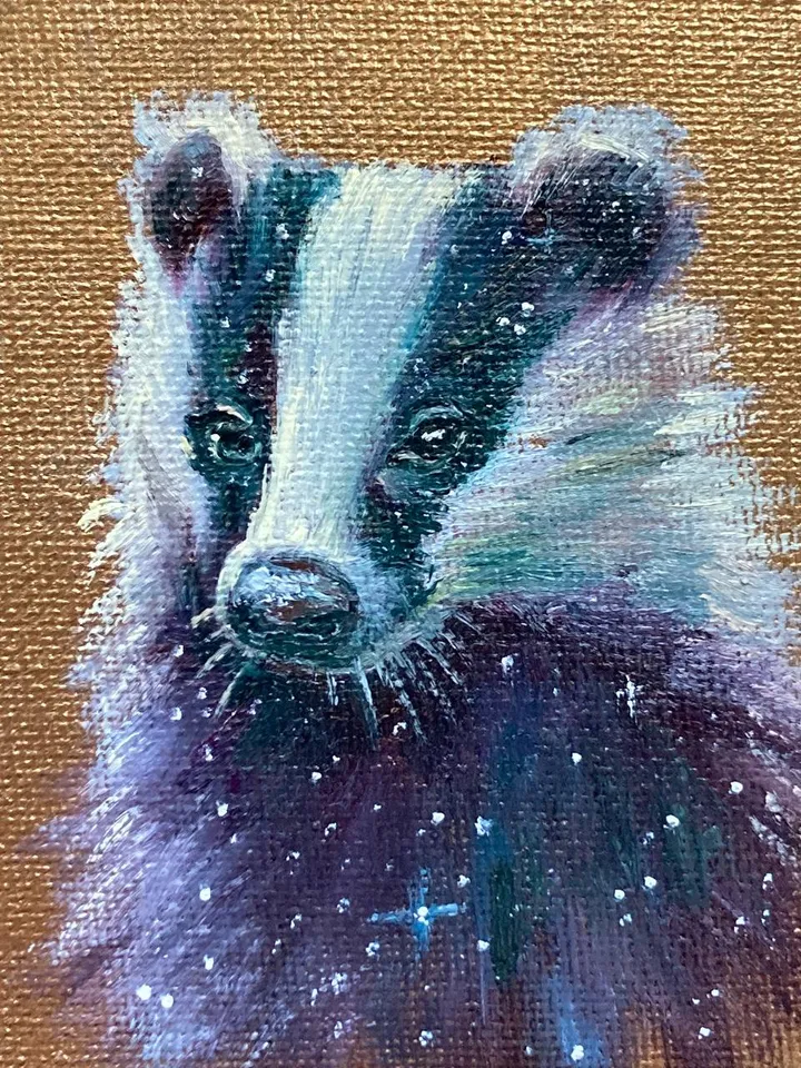 Badger Original Painting On Canvas Badger Art Animal Painting Small Oil Painting Wild Animals Goblincore Decor