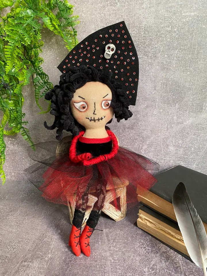 Vampire Textille Doll, Decoration Doll, Gothic Doll, Handmade, Halloween decor, Magic Gift