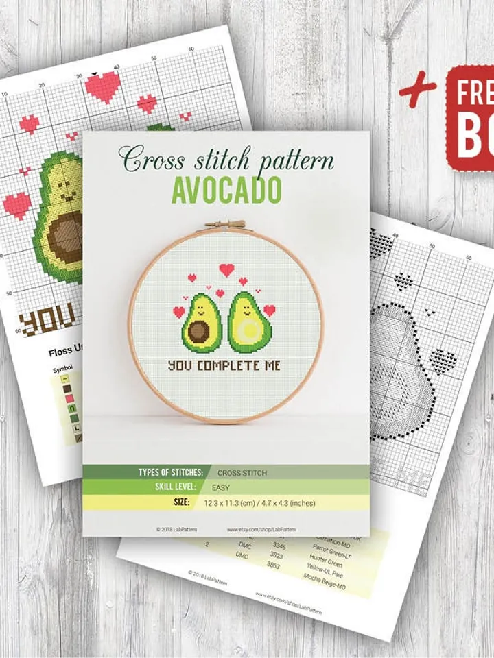 Avocado Cross stitch pattern Love Heart Cross stitch pattern You Complete me PDF Format Instant Download Home decor Modern