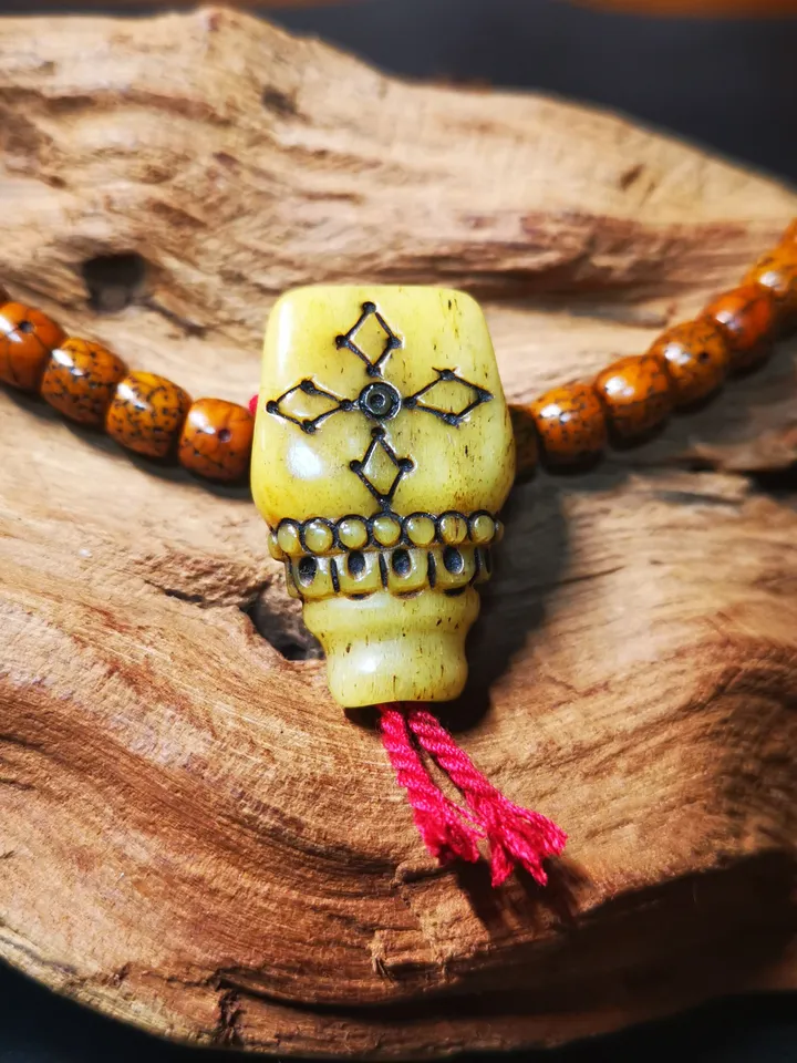 Gandhanra Tibetan Yak Bone Carved Guru Bead,T-drilled 3-Hole Prayer Bead,Mala Bead,Connector Bead for Buddhist Bead Accessories