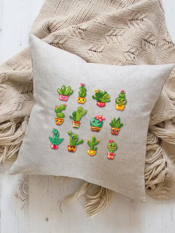 Kawaii cactus cross stitch pattern PDF download Funny succulent plants cross stitch chart, Cactus pattern digital PDF, Plant lover gift #P48