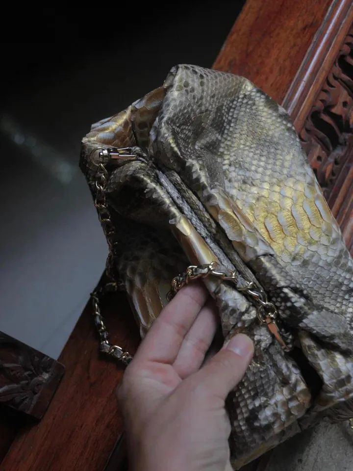 Genuine python skin gold pouch bag | exotic leather bags | small size soft clutch | snake designer bag | gift for her | classy purse