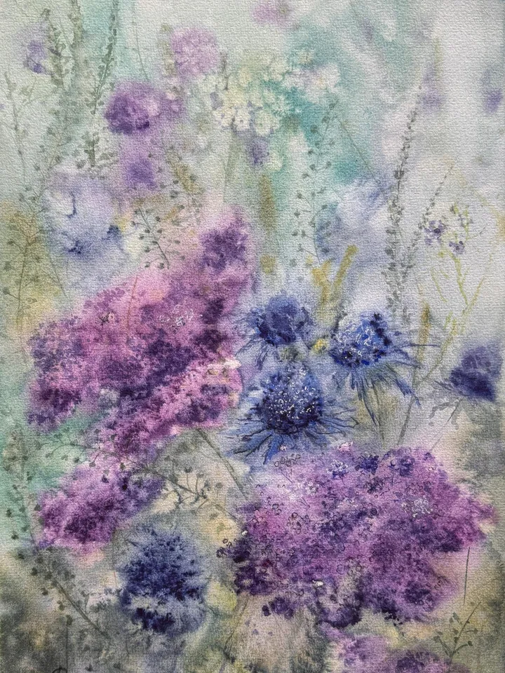 Wildflowers Original Painting Flowers Watercolor Wall Art Abstract Floral Artwork