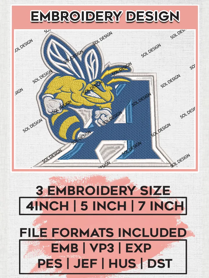 NCAA Allen Yellow Jackets Team Logo Embroidery Design Files, NCAA Allen Yellow Jackets Machine Embroidery, NCAA Teams, 3 sizes, NCAA Machine embroidery designs, Digital Download