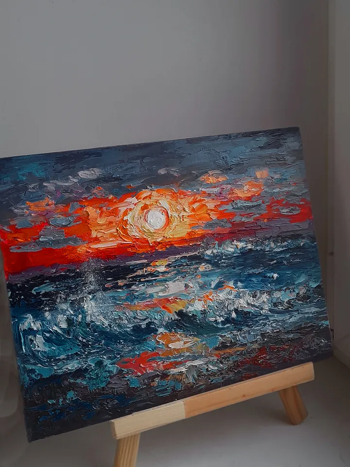 Oil painting Sunset on the sea 24x30 cm (9,5х11,8 inches)