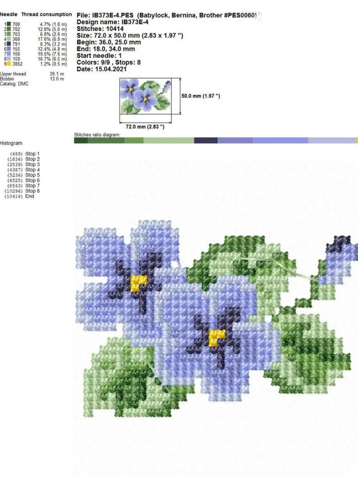 Violets blue cross-stitch set patterns machine embroidery designs digital embroidery pattern clothing décor embroidery motif flower