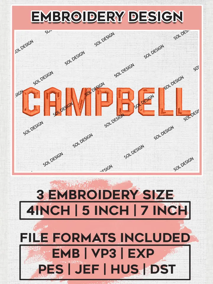NCAA Campbell Football Team Word Logo Embroidery Design Files, NCAA Campbell Fighting Camels Machine Embroidery, NCAA Teams, Game Day, 3 sizes, NCAA Machine embroidery designs, Digital Download