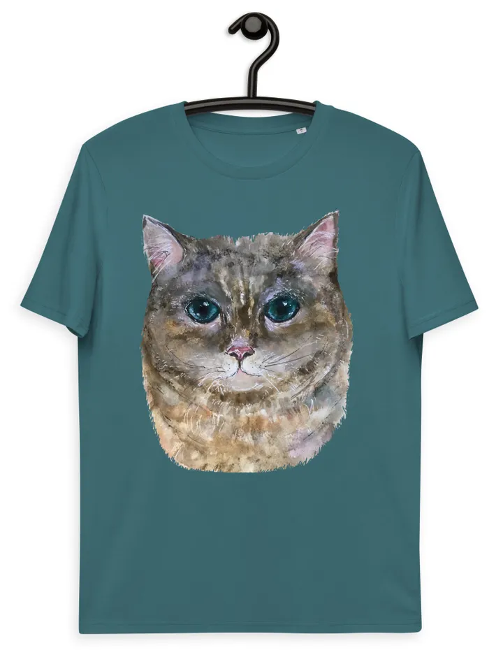 Cat t shirt,Grey cat Unisex organic cotton designer t-shirt made with my original watercolor painting,funny animals wearable gifts for her.