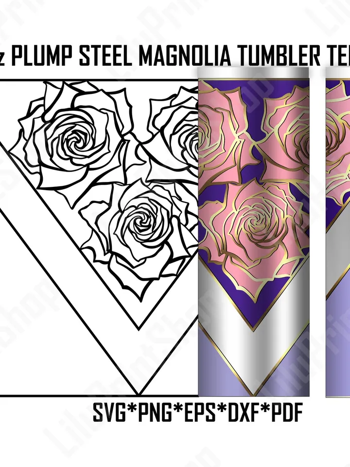 Roses tumbler template svg for 24oz Plump Steel Magnolia Tumbler V split Tumbler SVG Flowers tumbler cut file instant download