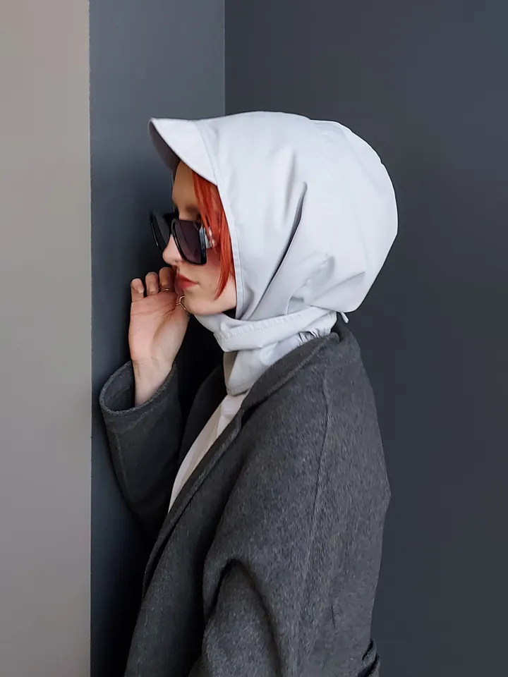 Brim headscarf Wrap visor hat cotton raincoat fabric, Pull on head scarf Women bonnet, detachable hood, Muslim hijab wrap hair loss headwear,