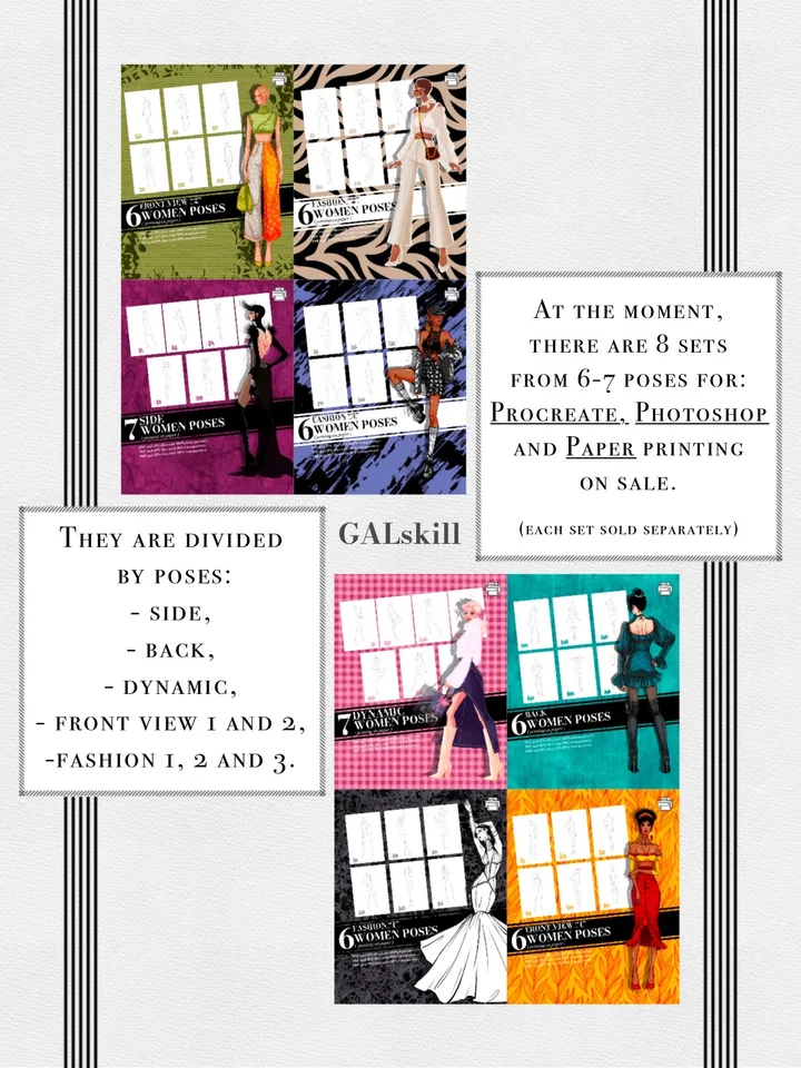Templates, Body poses of female figure, set "Fashion 1"