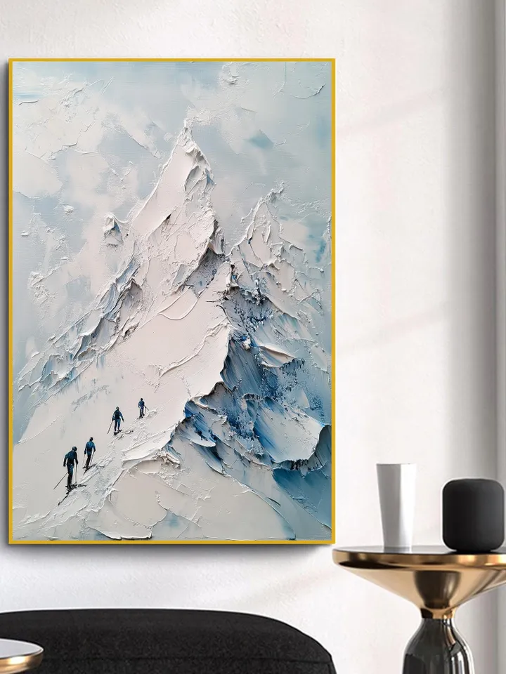 Impasto Mountain Painting, Skiing Art, Textured Landscape Art, Winter Mountain Scene, 3D Wall Art, Snow Art, Original Painting, Office Decor