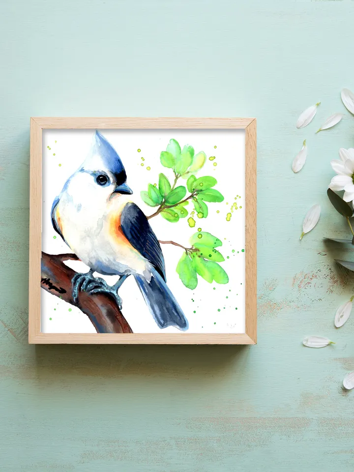 Titmouse original watercolor, birds painting, handmade wall decor, 5.7x5.7 in art for bird lovers by Anne Gorywine