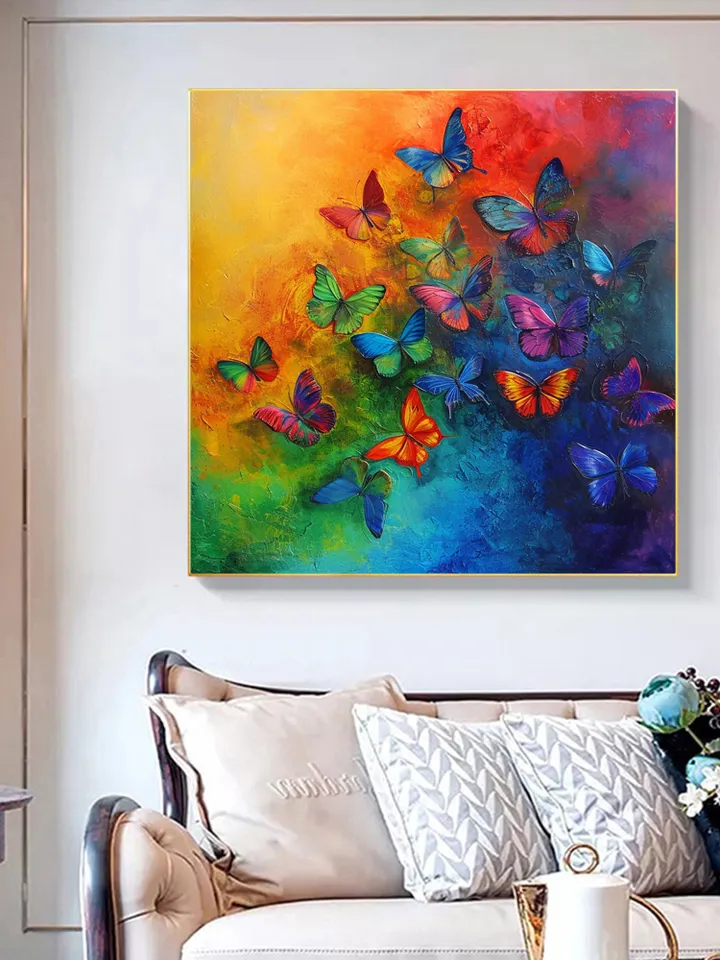 Original Colorful Butterfly Oil Painting On Canvas, Large Wall Art, Abstract Animals Painting, Office Wall Art, Custom Painting, Home Decor