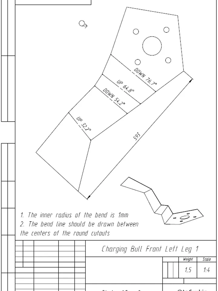 Welding Project Plans Drawings Charging Bull (DXF, PDF)