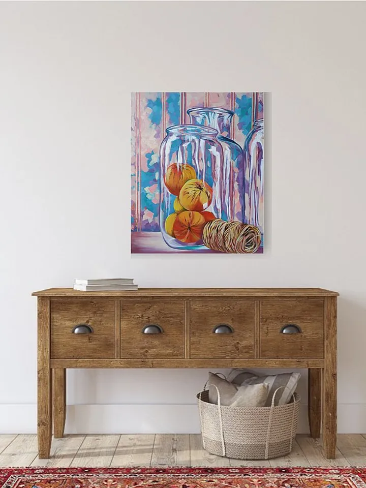 Apple Painting Jar Original Art Still Life Wall Art Oil Painting Canvas Art
