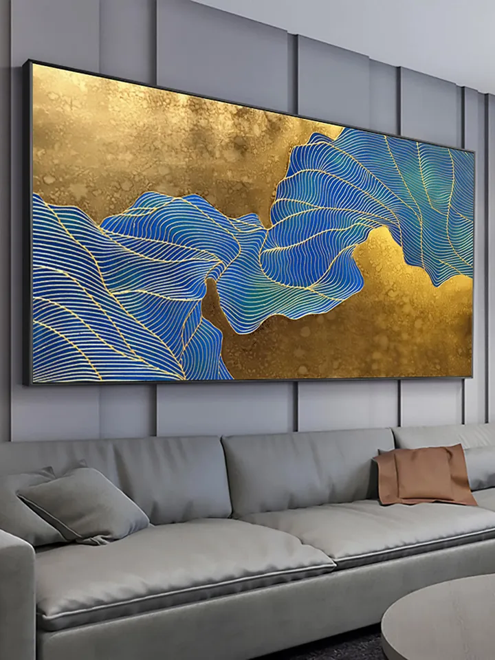 Gold Foil Oil Painting on Canvas, Large Original Abstract Gold Leaf Painting,lake water,Large Wall Art, Living room Wall Decor, Housewarming