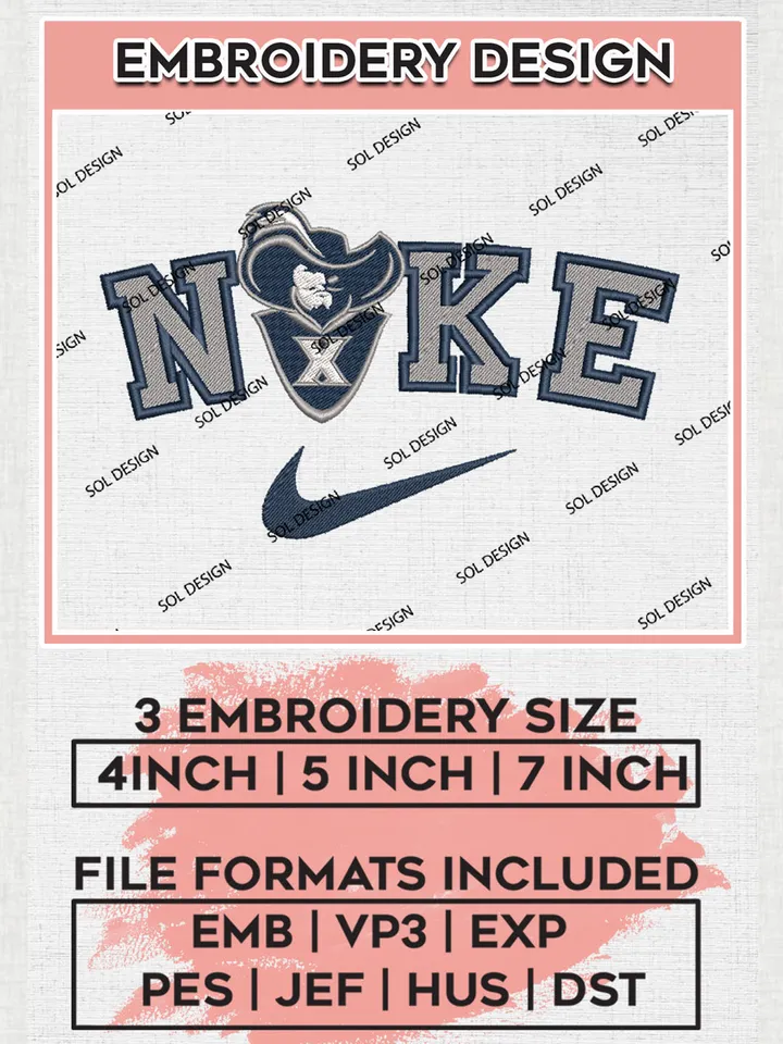 Nike Xavier Musketeers Machine Embroidery Design, NCAA Xavier Musketeers Embroidery Design Design files, NCAA Embroidery Designs, NCAA Machine Embroidery Designs, Digital Download