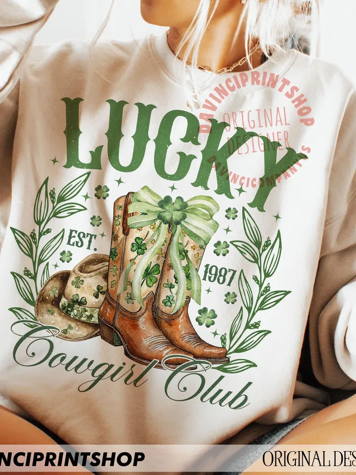 Lucky Cowgirl Png, Western St. Patrick's png, St. Patrick's Day png, Lucky png, Happy Go Lucky png, Shamrock png, Cowgirl png, Western png