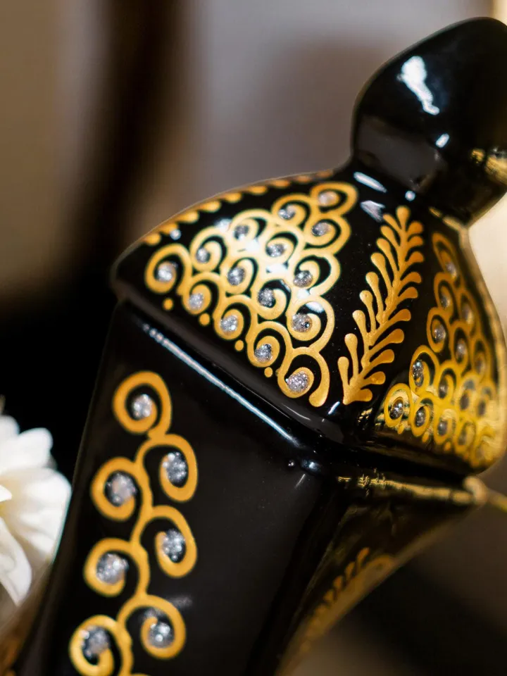 Handpainted Black and Gold Tall Vase For Flowers, 30 cm Handpainted Ceramic Vase, Home Decor, Ceramic Home Decor Plant Holder