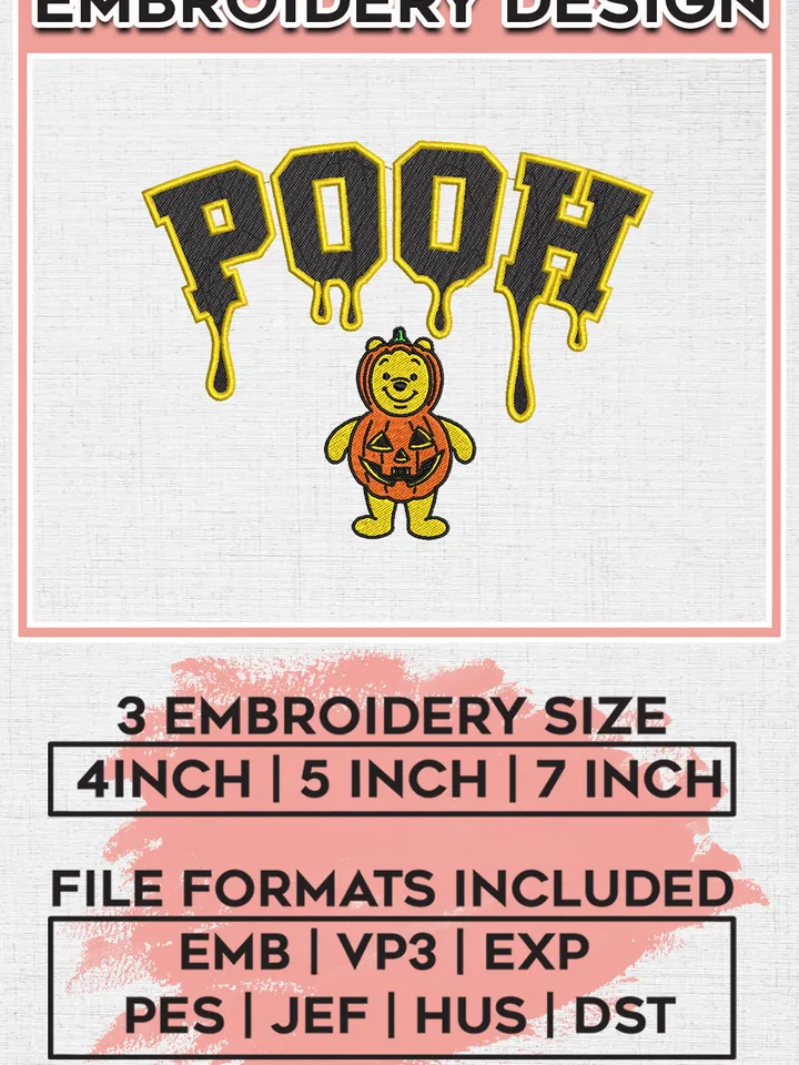 Halloween Winnie Pooh Pumpkin Drop Name Embroidery designs, Disney Character Machine embroidery designs, Halloween embroidery files, Spooky Season Machine Embroidery Digitized Pes Files, Digital Download