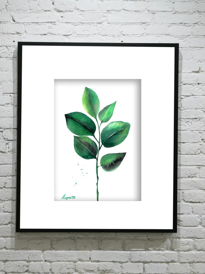 Botany illustration of green leaves Original watercolor, plant painting, wall decor, natura lover gift, 8x11 in handmade art by Anne Gorywine