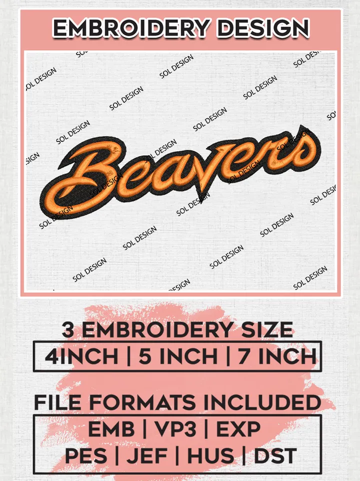 NCAA Beavers Team Writing Logo Embroidery Design Files, NCAA Oregon State Beavers Machine Embroidery, NCAA Teams, Game Day, 3 sizes, NCAA Machine embroidery designs, Digital Download