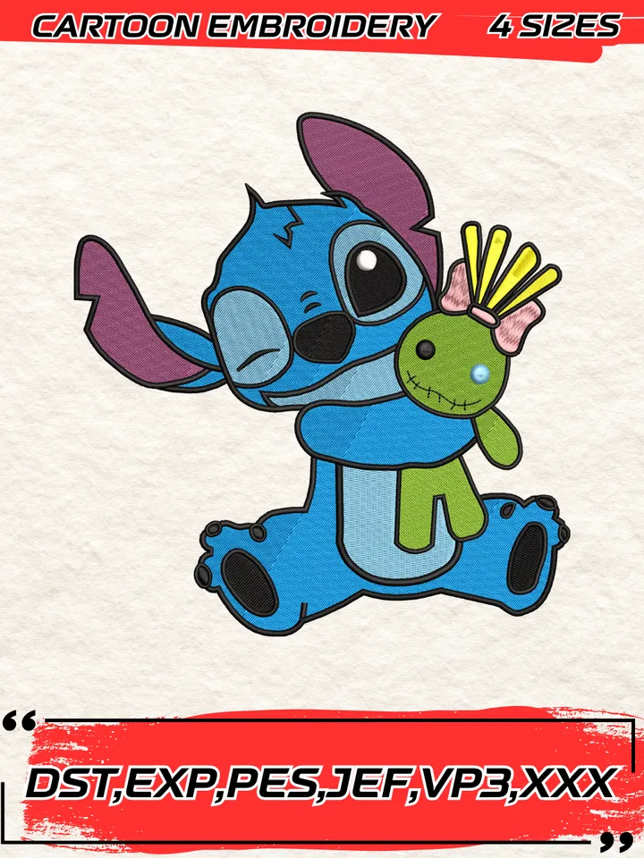 Stitch And Scrump Embroidery Design,Stitch Embroidery Design,Machine Embroidery Design File,4 Sizes, Digital Download