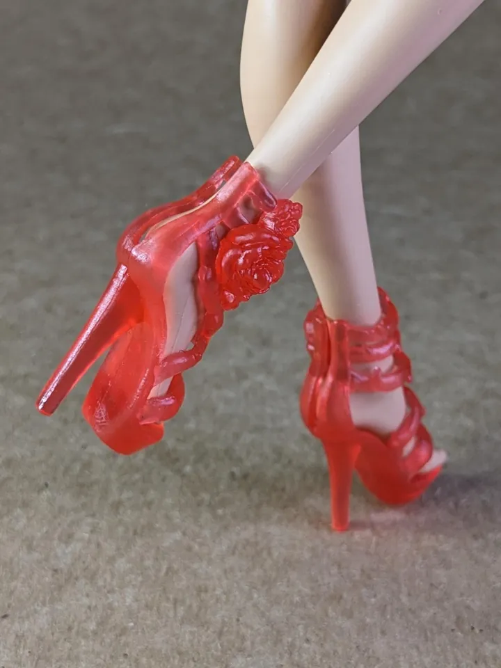 Red transparent sandals with high heels for 10.5 inch female dolls (MH, EAH)