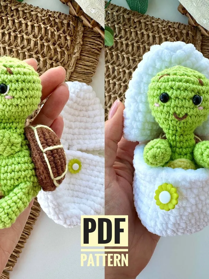 Crochet pattern turtle in egg - Amigurumi tiny animal pattern - English Pdf tutorial - Easter egg decor