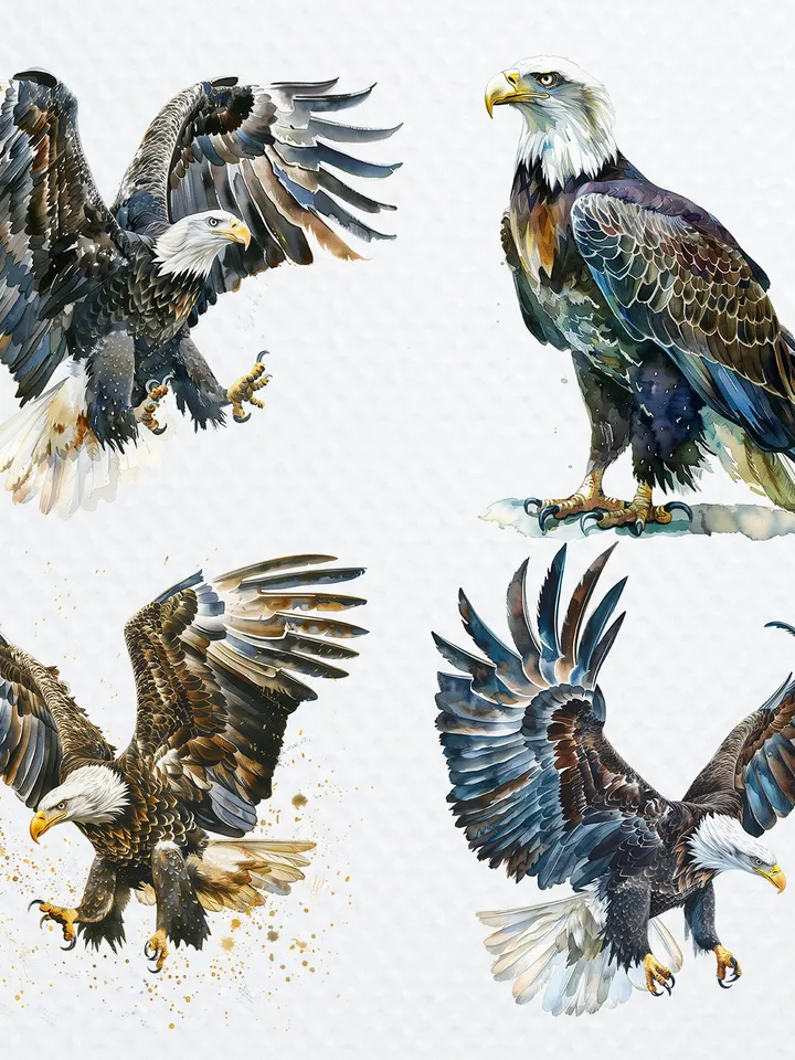 18 Eagle PNG Bundle, Watercolor Bald Eagle clipart, Printable Eagle clip art for sublimation, Digital download, Paper craft, junk journals